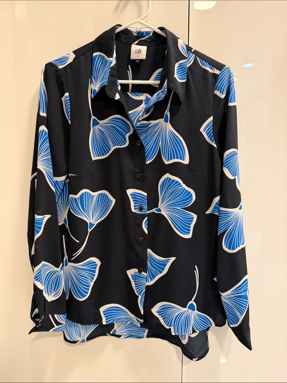 Cabi Regal Floral Long Sleeve Blouse Navy Blue Shirt Size small